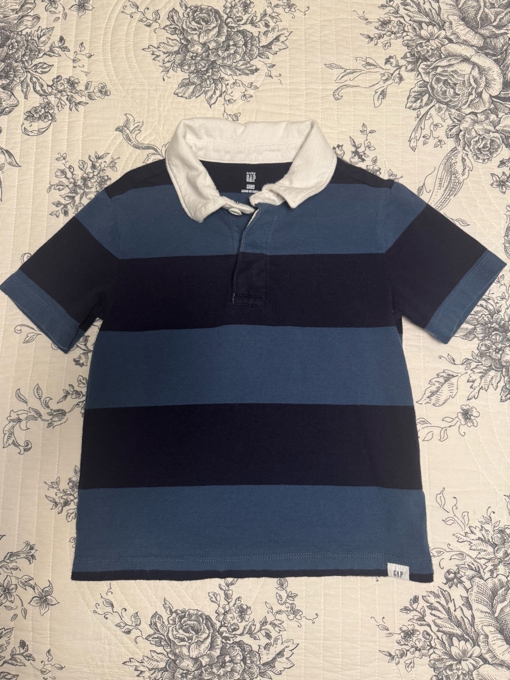 GAP Navy and Blue Wide-Stripe Polo with White Collar